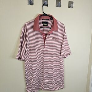Greg Norman Play Dry Polo Shirt Red White Striped L Short Sleeve Logo